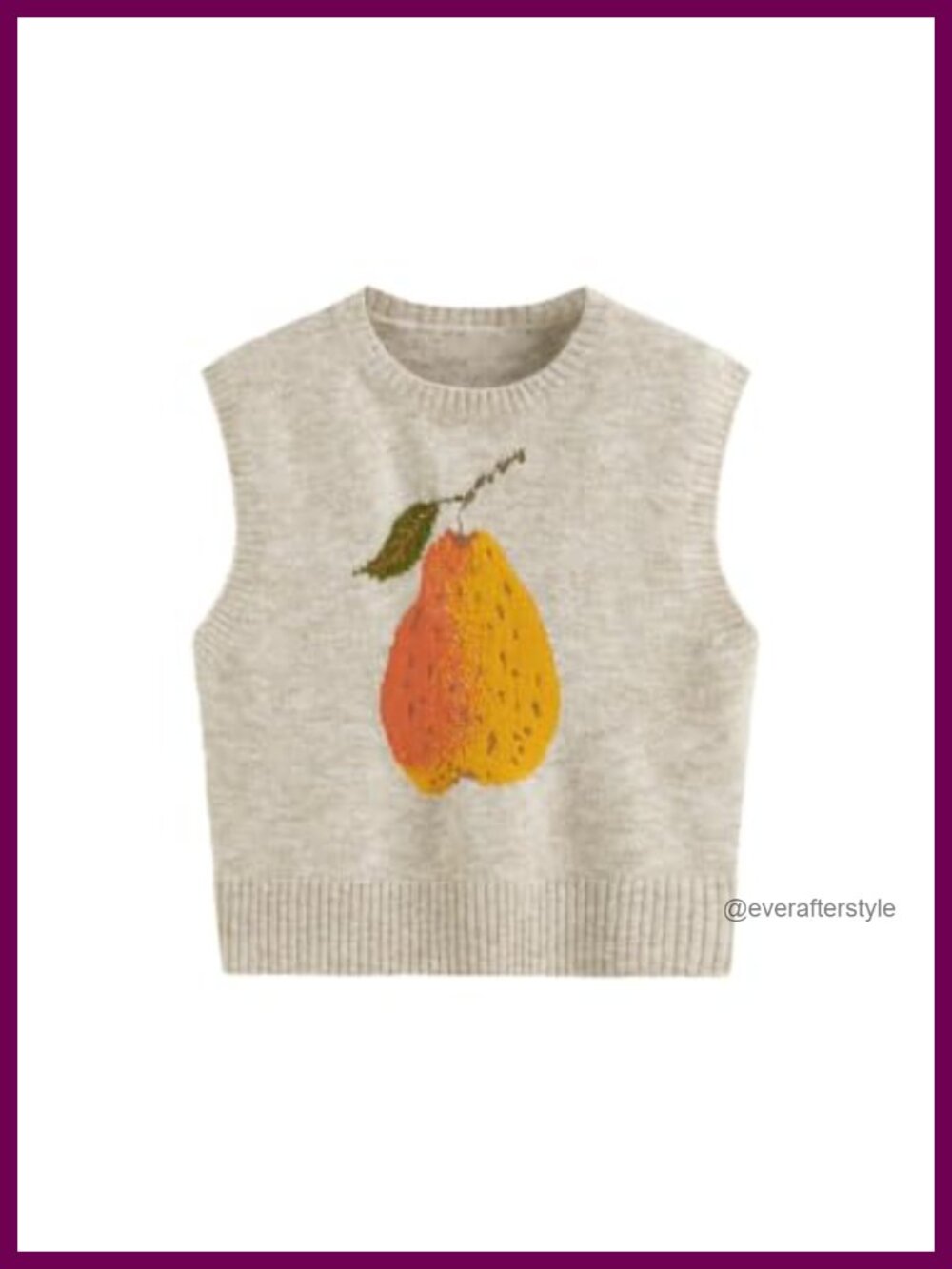 Women's Knit Sweater Vest Sleeveless Pear Graphic Scoop Neck Pullover